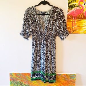 MAX EDITION Abstract Print Green Trim Dress